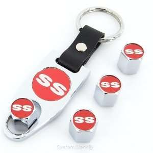   SS Red Logo Chrome Tire Valve Caps + Wrench Key Chain Automotive