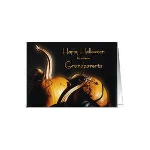 Happy Halloween grandparents, Orange pumpkins in basket with shadows 