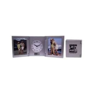  Silver dual photo desk clock fits two 2 1/4 x 3 photos 