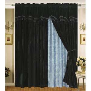  Velvet Black Curtain Set w/ Valance/Sheer/Tassels