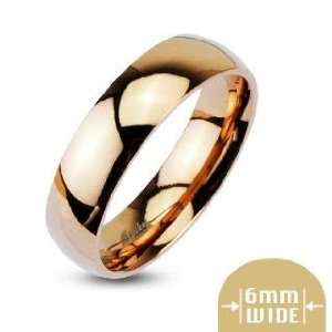   Steel 6mm Wide Mirror Polished Rose Gold IP Dome Band Ring Size 11
