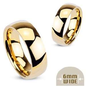   Gold IP 6mm Wide Glossy Mirror Polished Traditional Wedding Band Ring